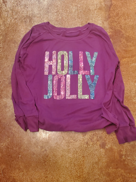 Holly Jolly Faux Glitter Pullover